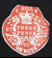 GB Three Penny Embossed  Revenue Cinderella Stamp. - Cinderellas