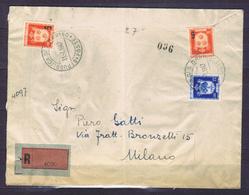 V6098 SAN MARINO 1947 Stemmi + Sovrast. 3 Valori Su Busta Raccomandata Doppo Porto Da San Marino 31.7.47 (ultimo Giorno - Covers & Documents