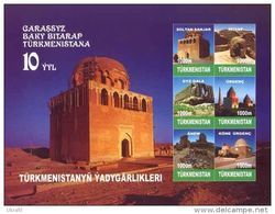 Turkmenistan 2001, 10th Anniversary Of Independence, Architecture, Block - Turkmenistan