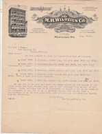 USA Facture Lettre Illustrée 26/8/1908 The M H WILTZIUS Co Church Ornaments Vestments Chalices MILWAUKEE Wis. - Etats-Unis