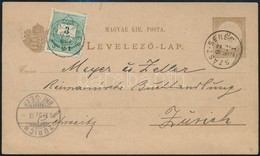 1892 Festékfoltos Színesszámú 3kr Bélyeggel Kiegészített Díjjegyes Levelezőlap ,,SZÁSZ-SEBES' - Zürich - Autres & Non Classés