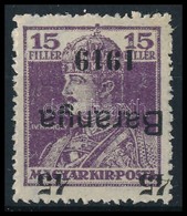 ** Baranya I. 1919 Károly 45f/15f Fordított Felülnyomás, Bodor Vizsgálójellel (50.000) - Sonstige & Ohne Zuordnung