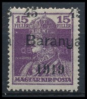 * Baranya I. 1919 Károly 45f/15f Próbanyomat, Elcsúszott Felülnyomással, Bodor és További Vizsgálójellel (25.000) - Autres & Non Classés