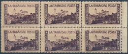 ** Nyugat-Magyarország VII. 1921 Lajtabánság 50K  Sötétbarna Színváltozat 6-os Tömb, Elcsúszott Bélyegképpel, és Egyéb L - Other & Unclassified