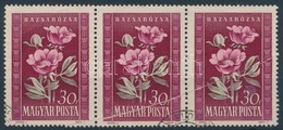 O 1950 Virág 30f Hármascsík, Mindhárom értéken átfutó Papírránccal - Autres & Non Classés