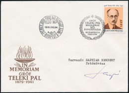 1991 Gróf Teleki Pál FDC A Tervező, Saphier Herbert Aláírásával - Autres & Non Classés