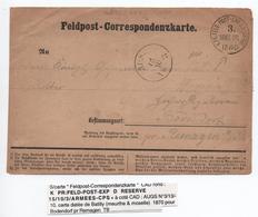 GUERRE 1870 - FELDPOST CORRESPONDENZKARTE Avec TàD "RESERVE" De BATILLY (MEURTHE ET MOSELLE) Pour BODENDORF Pr REMAGEN - War 1870