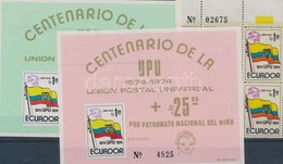 ** 1974 100 éves Az UPU Mi 1629 ívsarki Négyestömbben + Blokk 66-67 (papírránc) - Otros & Sin Clasificación