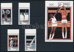 ** 1984 Nyári Olimpia, Los Angeles ívszéli Sor + Blokk,
Summer Olympic, Los Angeles Margin Set + Block
Mi 580-583 + 77 - Altri & Non Classificati