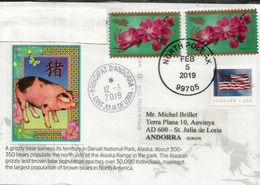 North Pole Station Postmark (Alaska), Alaskan Grizzly Bear, Postcard North Pole Sent To Andorra,with Arrival Postmark - Wetenschappelijke Stations & Arctic Drifting Stations