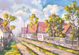 Bobák László (1950-): Nyári Utca. Olaj, Farost, Jelzett, Keretben, 44×62 Cm - Autres & Non Classés