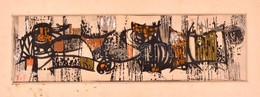 Fett Jolán (1927-2009): Kompozíció, Vegyes Technika, Papír, Paszpartuban, Jelzett, 8×26 Cm - Altri & Non Classificati