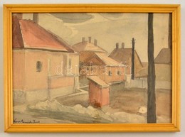 Nemes Jelzéssel: Falusi Házak. Akvarell-ceruza, Papír, üvegezett Keretben, 20×28 Cm - Sonstige & Ohne Zuordnung