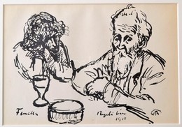 Rippl-Rónai József (1861-1927): Fenella és Rippl Bácsi. Cinkográfia, Papír, Jelzett A Cinkográfián, Paszpartuban, 16x22  - Autres & Non Classés