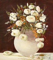 SM Jelzéssel: Virágcsendélet. Tempera, Papír, üvegezett Keretben, 37×33 Cm - Sonstige & Ohne Zuordnung