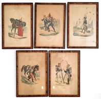 Hippolyte Belandé: Napoleon Kori Uniformisok. 5 Db Színes Rotációs Fametszet üvegezett Keretben .26x17 Cm - Estampes & Gravures