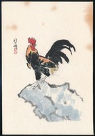 Miniatűr Kínai Fametszet. Színezett. Xu Beihong  - Kakas. / Chinese Woodcut 18,3x12,6 Cm - Prenten & Gravure