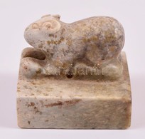 Macskát ábrázoló, Régi Márvány Pecsétnyomó  / Antique Marble Chinese Seal Maker With Cat Figure Ornaments 3,5 Cm - Autres & Non Classés