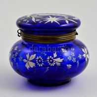 Régi Parádi Bonbonier,  Zománc Festett, Jelzés Nélkül, Kopott, Réz Szerelékkel, M:10 Cm, D:12 Cm - Glass & Crystal