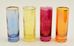 Színes Pálinkás Poharak, 4 Db, Kopásnyomokkal, M: 8,5 Cm, D: 3 Cm - Vidrio & Cristal