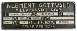 1959 Klement Gottwald (Ganz) Villamossági Gyár Mozdony Fémtábla 35x13cm - Otros & Sin Clasificación