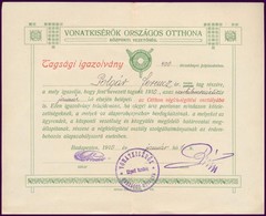 1910 A Vonatkísérők Országos Otthona Díszes Tagsági Igazolványa - Non Classés