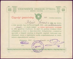 1910 A Vonatkísérők Országos Otthona Díszes Tagsági Igazolványa - Sin Clasificación