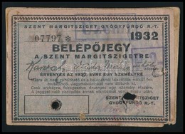 1932 Fényképes Belépőjegy A Szent Margitsziget Gyógyfürdőbe, A Fotó Sérült - Zonder Classificatie