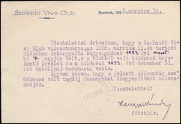 1935 Szolnok, A Szolnoki Vívó Club Főtitkárának Levele Kilépési ügyben, A Vármegyeházára Címezve - Unclassified