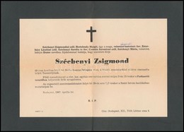 1967 Széchényi Zsigmond (1898-1967) író, Utazó Vadász Halálozási értesítője. - Non Classés