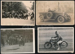 1945 Szegedi Motorverseny, 3 Db Fotó + 1 Db Régi Autóról Készült Fotó, 9×12 Cm - Autres & Non Classés