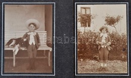Cca 1910 Jó Módban élő Kisfiú Pisztollyal és Kutyával, 2 Db Vintage Fotó, Kasírozva, 17x12 Cm, Karton 28x22 Cm - Autres & Non Classés