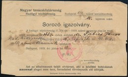 1919 Bp., Tanácsköztársasági Sorozó Igazolvány Katonai Szolgálatra Alkalmatlannak Talált Személy Részére - Otros & Sin Clasificación