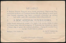 1916 Budapest A Központi Papnevelő Intézet Józsefvárosi Telephelyén Felavatott, Majd Az V, Kerületbe áthelyezett Béke /  - Non Classés