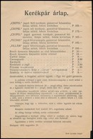 1930 Bp., Kerékpár árlap, Közte Csepel, Fecske, Villám, Stb. - Non Classés
