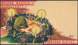 Cca 1940 Bozó Gyula (1913-2004) Grafikájával Díszített Karácsonyi-húsvéti Használatlan üdvözlőkártya - Non Classés