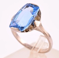 Ezüst(Ag) Gyűrű Kék Kővel, Jelzett, Méret: 57, Bruttó: 4,1 G - Altri & Non Classificati