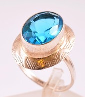 Ezüst(Ag) Gyűrű, Kék Kővel, Jelzett, Méret: 57, Bruttó: 4,4 G - Sonstige & Ohne Zuordnung
