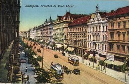 T3 Budapest VII. Erzsébet és Teréz Körút, Villamosok, Fábits, Szűcs M. üzlete. Erdélyi Udv. Fényképész Felvétele (szakad - Sin Clasificación