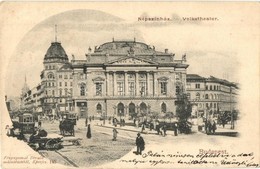 * T2/T3 1900 Budapest VIII. Népszínház, Villamosok, Drogéria. Divald 145.  (Rb) - Sin Clasificación