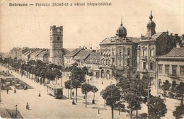 T2/T3 1917 Debrecen, Ferenc József út A Városi Bérpalotákkal, Villamos, Márton Gyula és Fia, Náray József üzlete. Kiadja - Ohne Zuordnung