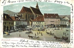 * T2/T3 1900 Brassó, Kronstadt, Brasov; Marktplatz / Piactér, Piaci árusok, Szekerek, J. L. & A. Hesshaimer üzlete. Kiad - Sin Clasificación