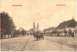 T2 Erzsébetváros, Dumbraveni; Erzsébet Utca, Lovaskocsi, Templom / Street View, Horse-drawn Carriage, Church - Non Classés