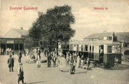 T3/T4 1919 Gyorok, Ghioroc; Nádasdy Tér, Arad-Hegyaljai Helyiérdekű Vasút Villamos Megállója, Vasútállomás, Piaci árusok - Sin Clasificación