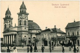 T2 1908 Szatmárnémeti, Szatmár, Satu Mare; Deák Tér, Székesegyház, Szatmári Bank. Kiadja Cseplák Bálint / Square, Cathed - Non Classés