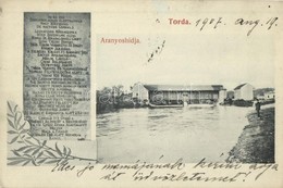 T2/T3 1907 Torda, Turda; Aranyos Folyó Hídja, Híd Története. Füssy József Kiadása / Aries River Bridge, History Of The B - Non Classés