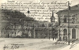 T2 1913 Dobsina, Dobschau; Kossuth Szobor, Templom, üzlet / Statue, Church, Shop - Non Classés