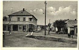 T2/T3 Héthárs, Lipjany, Lipany; Utcakép, Max Hudy üzlete, étterem. Kiadja Leopold Krischer / Street View, Shops, Restaur - Sin Clasificación