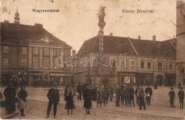 * T2/T3 Nagyszombat, Tyrnau, Trnava; Ferenc József Tér, Szentháromság Szobor, Színház, Magran Miksa üzlete / Square, Tri - Non Classés