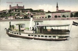 * T2/T3 Pozsony, Pressburg, Bratislava; Vár, Előtérben Az 'Országház' Csavaros Gőzhajó / Castle, Passenger Steamship (EK - Non Classés